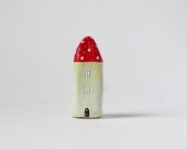Little Home No 390 - Little clay house - red and pale green with polka dots