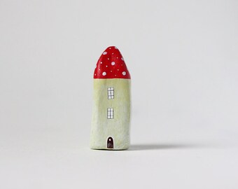 Little Home No 390 - Little clay house - red and pale green with polka dots