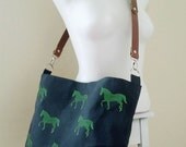 Show Horses Wax Canvas Messenger Tote Bag w Leather Strap