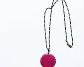 Pink medallion necklace / natural brass chain / boho style / hot pink accessory / 20 inch length