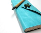 Blank Robin Egg Blue Leather Journal/Sketchbook/Diary/Notebook with Flower