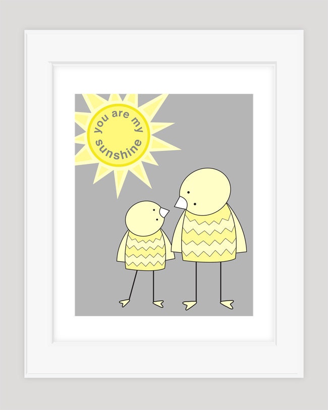 You Are My Sunshine, Nursery Art, Kid's Wall Art, Yellow and Grey Nursery Art, Sunshine Art Print