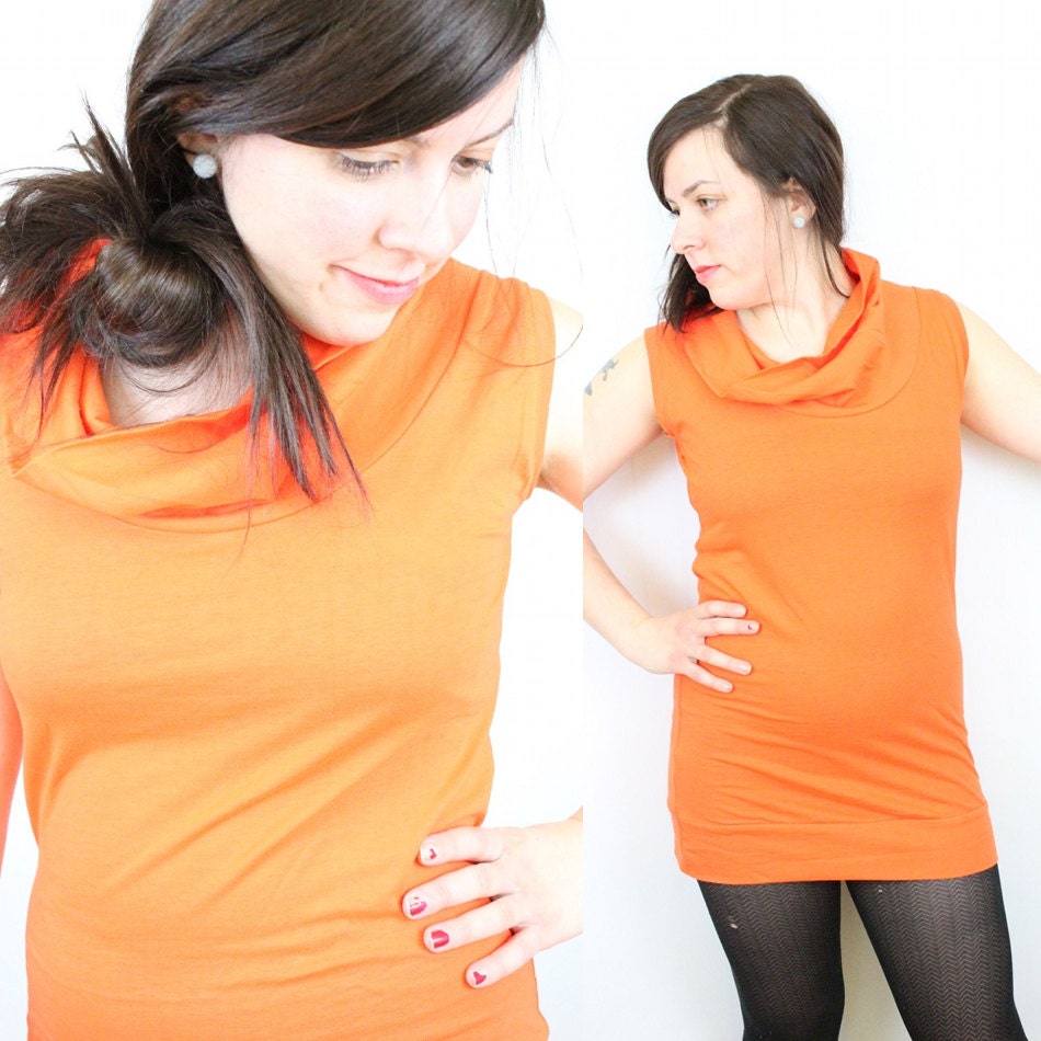 Organic Cotton Tunic Dress in Bright Orange Size Small // by Nicoles Threads