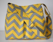Yellow and Gray Chevron Handbag / Adjustable Strap