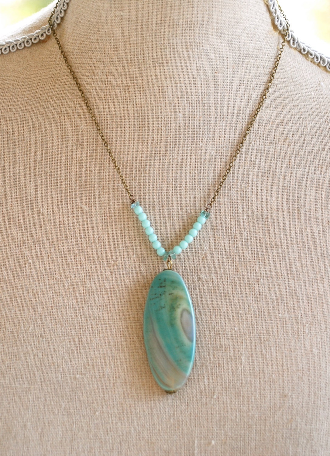 Jillian.Amazonite Agate gemstone,glass beaded necklace. Tiedupmemories