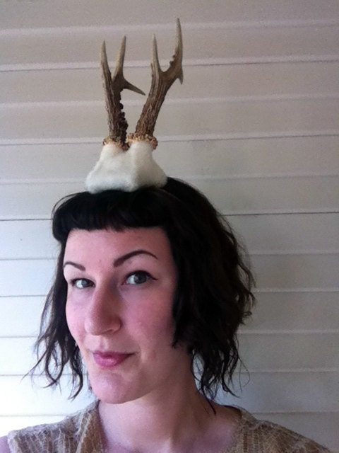 White - Roe Deer Antler Headband - Black Forest Faun Fawn Halloween Costume