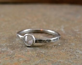 Hammered Silver Stack Ring Cubic Zirconia Ring Thin Band Silver Promise Engagement Ring April Birthday Birthstone Swarovski CZ Jewelry