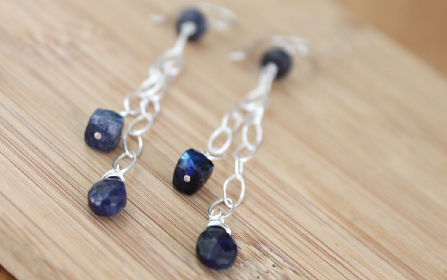 Midnight Blue Labradorite, Spectrolite Dangle Earrings. Wire Wrapped Flashy Gemstone Earrings. Extra Long Geometric
