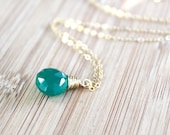 Green Onyx and Gold Gemstone Necklace. Wire Wrapped Stone Necklace