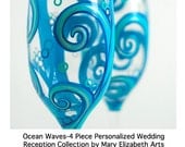 Ocean Waves Champagne Toasting Flutes and Cake Cutting Set--4 Piece Wedding Collection