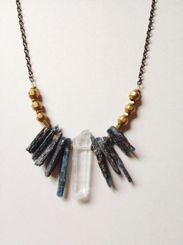 Raw Kyanite Necklace with center Crystal Stone