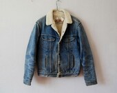 vintage SEARS sherpa denim jacket / 1970s grunge snap down jean jacket