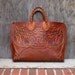 Large Leather Tote Bag with Oak Leaves and Acorns Repurposed from Antique Leather by Stacy Leigh
