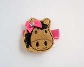 Horse Feltie Hair Clip Pink Bow Black Mane