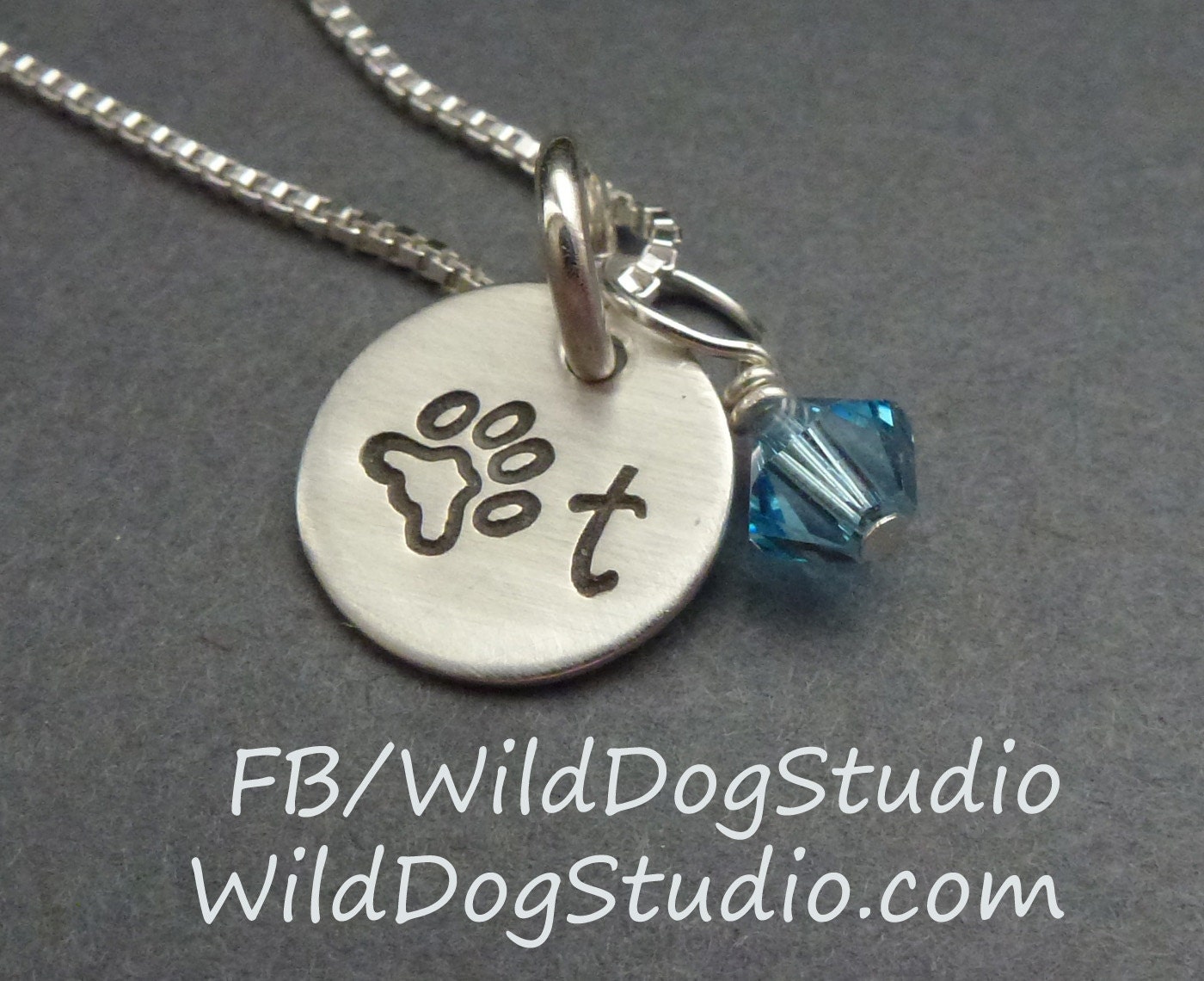 Pet Initial Jewelry - Tiny Hand Stamped Custom Necklace - silver charm with birthstone - etsy personalized initial necklace - FurKid jewelry