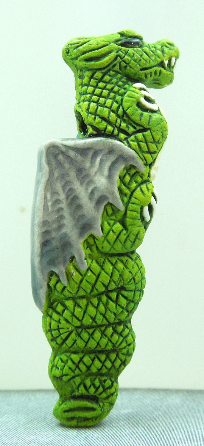 Teeny Tiney Beautiful Green Celtic Winged Dragon bead