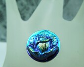 18mm Glass Czech Rose Button black with blue metallic Coating (1)