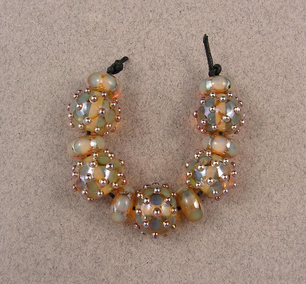 EVOLVING - Golden Nexus w/ Helios Spacers (11) - Lampwork Glass Beads by Shani Barrett SRA
