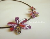 Flowers necklace, enamel flower jewelry, spring illustrated necklace