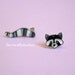 Raccoon tail and head earrings studs - Animal jewelry - wearable art jewelry
