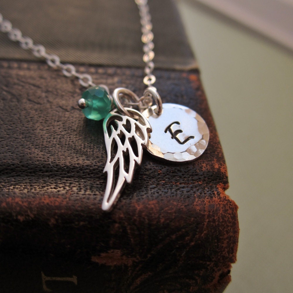 Graduation necklace, wing necklace, personalized silver initial, custom birthstone necklace, graduation gift, graduate, Spread your wings
