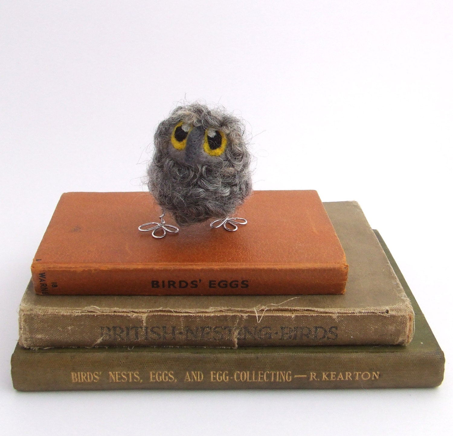 Needlefelted Owl Baby Cute and Fluffy Natural Grey
