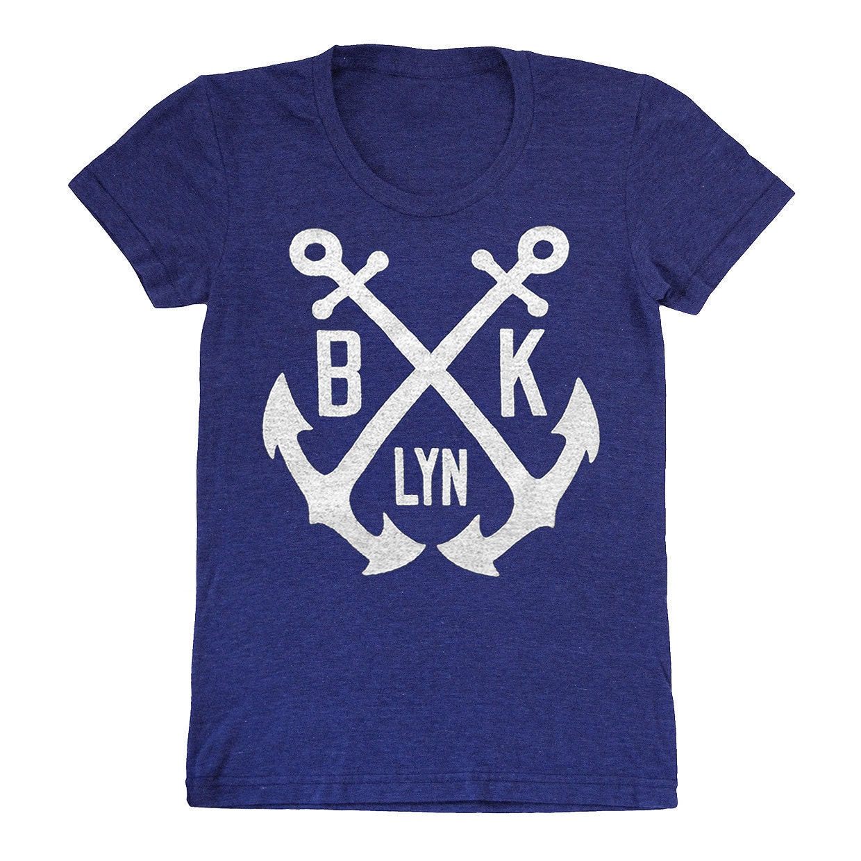 Brooklyn Anchor - Womens Girls T-shirt Tee Shirt Nautical Boat Crew Navy Blue Navy Yard NYC Retro Vintage Inspired Tri Blend Indigo Tshirt