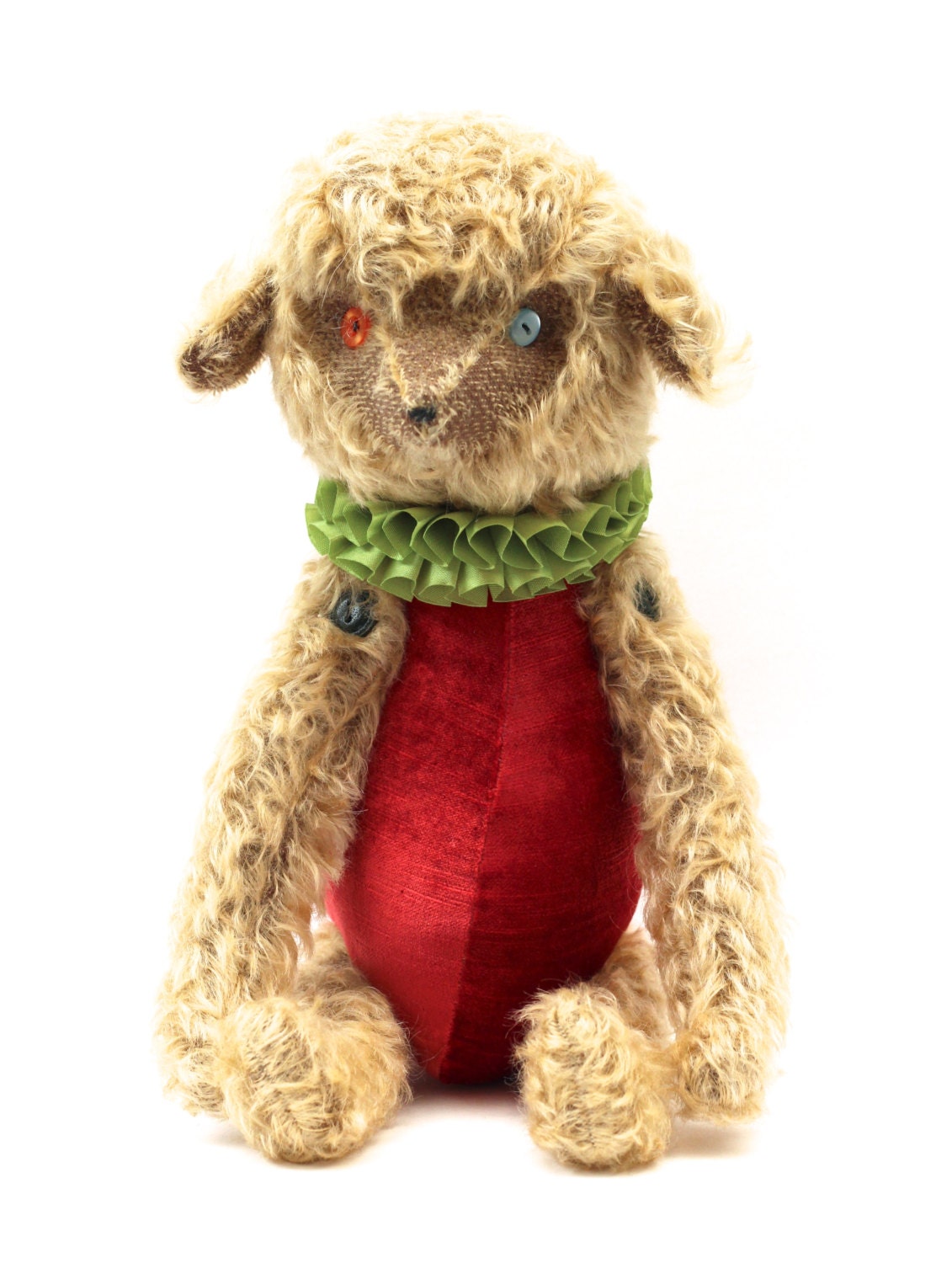 SALE -  super cute mohair lamb jointed teddy with velvet body and ribbon neck tie