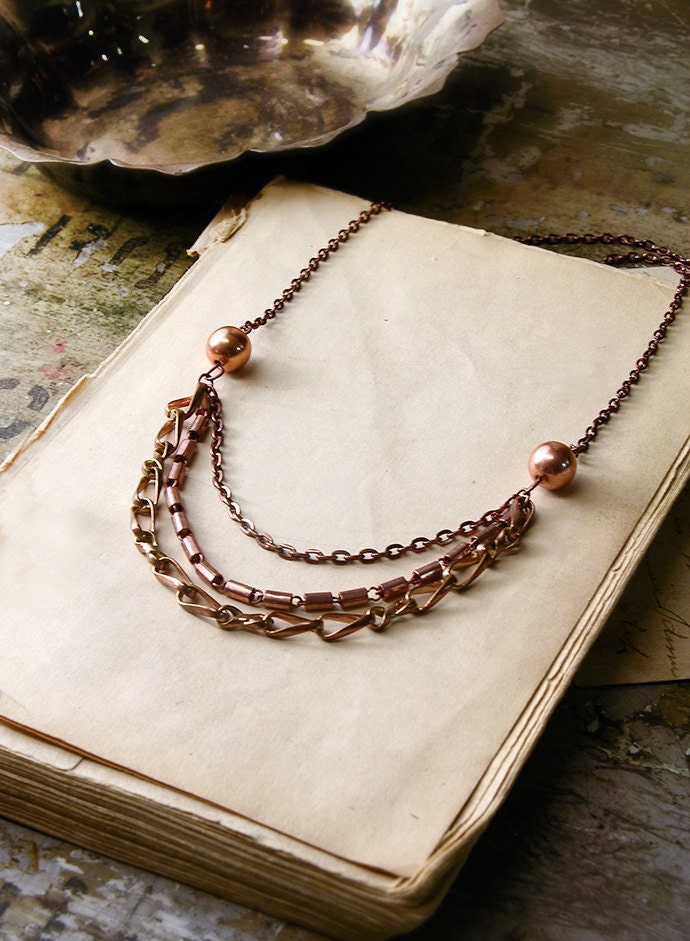 multi chain necklace - MILLA - copper multi strand statement necklace - bib necklace