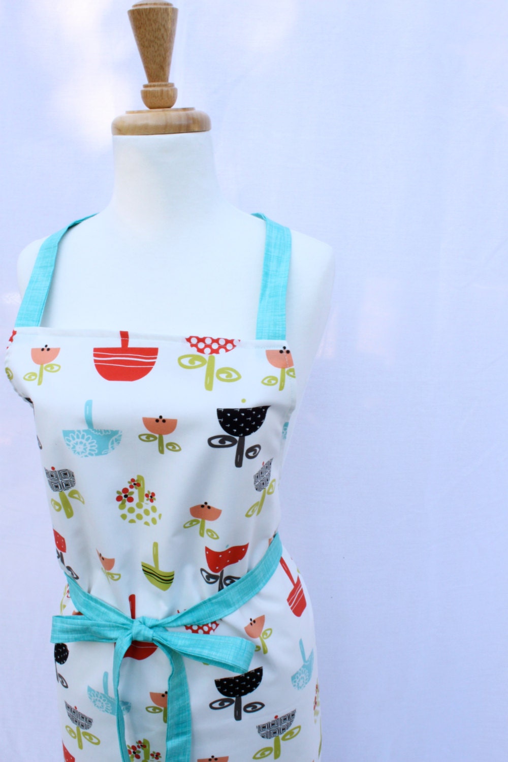 Modern Flowers and Baskets Apron - Aqua