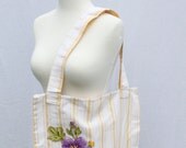 Purple Floral on Yellow Stripe Market Tote Bag