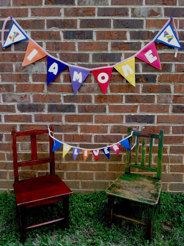 I am one (or two, or three...) rainbow birthday banner // eco friendly // hand embroidered // party bunting banner // photo prop Il_170x135