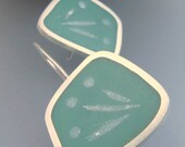Graphico - Aqua Blue Resin Earrings - Square Silver Earrings - Flower Motif - Handmade in Bath