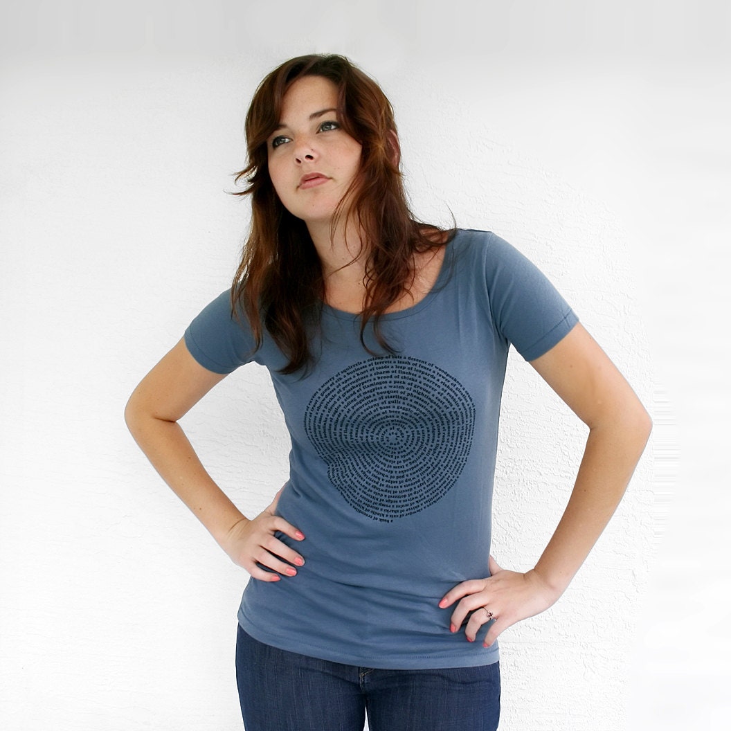 Ocean Blue Womens T shirt  S/M/L/XL - Collective Animal Nouns - Alternative Apparel organic cotton, typography, screen printed t-shirt