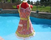Lolita Apron - Sweetheart, Womens, Handmade, Full,Sassy Apron - Amy Butler Cameo Angelica Carmine