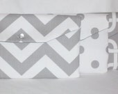 Bridesmaid Clutch Set of 3 / SALE and FREE SHIPPING / Your Choice /Foldover Clutch / Premier Prints / Gift Idea / Grey & White /Your Choice