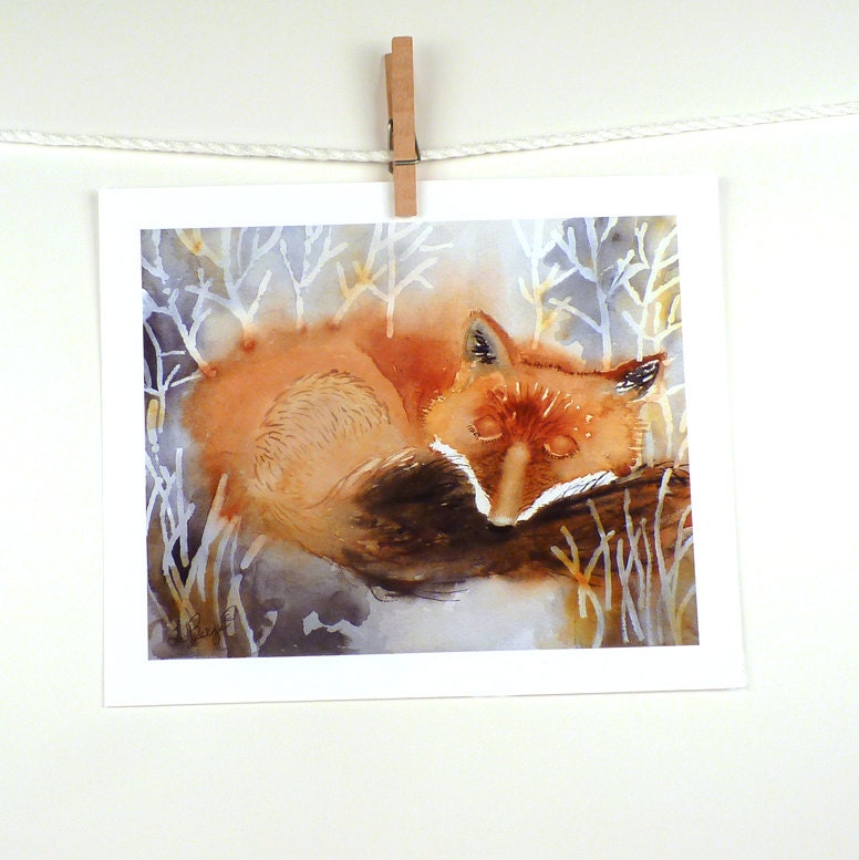 Red Fox in Art - Watercolor Painting Print - Animal Art, Red Fox, Woodland Creature - School Dorm Room - Women Kids Teens 7.6 x 9.6 under 25