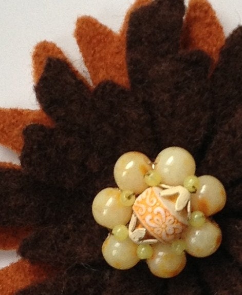 One Of A Kind - Repurposed Felted Wool Brooch -  Asian Flower