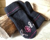 Roses Are Red  Felted Wool Sweater Mittens  Eco Friendly