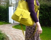 Large Yellow Leather Tote Handbag