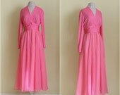 Vintage 1960s Dress / 60s Dress / Hot Pink / Chiffon Formal Evening Dress