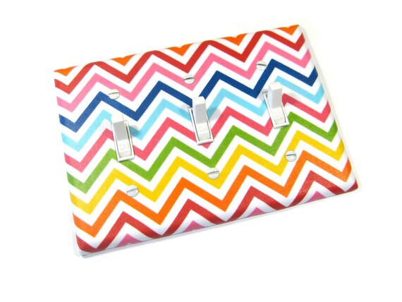 Bright Rainbow Chevron Stripes Triple Toggle Light Switch Cover Switchplate Rocker Dimmer Switch Plate