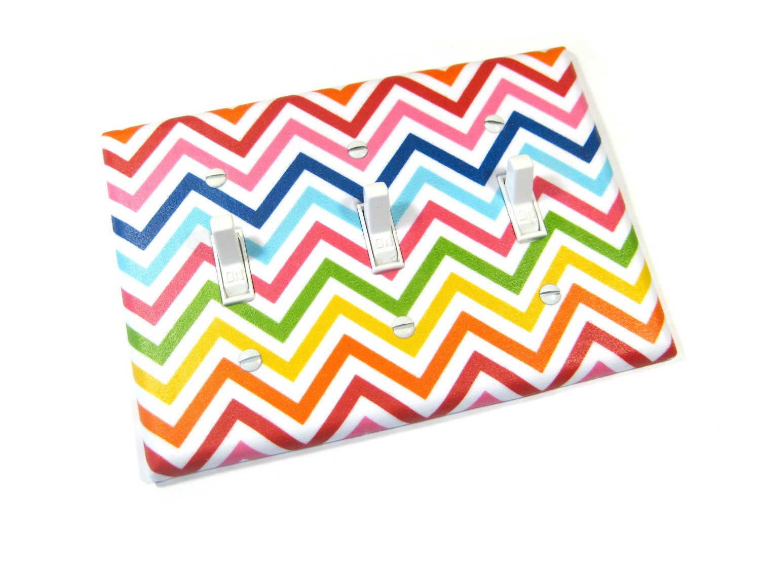 Bright Rainbow Chevron Stripes Triple Toggle Light Switch Cover Switchplate Rocker Dimmer Switch Plate