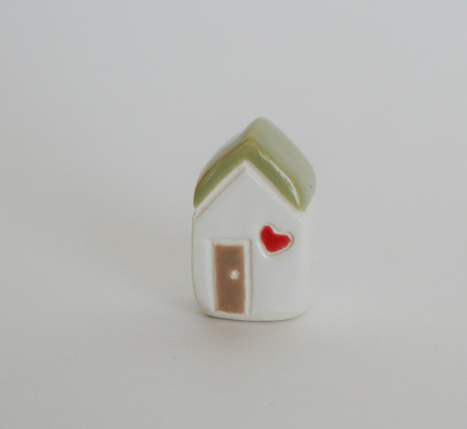Little Clay House ceramic pottery miniature the little red door green brown white collectible terrarium decor