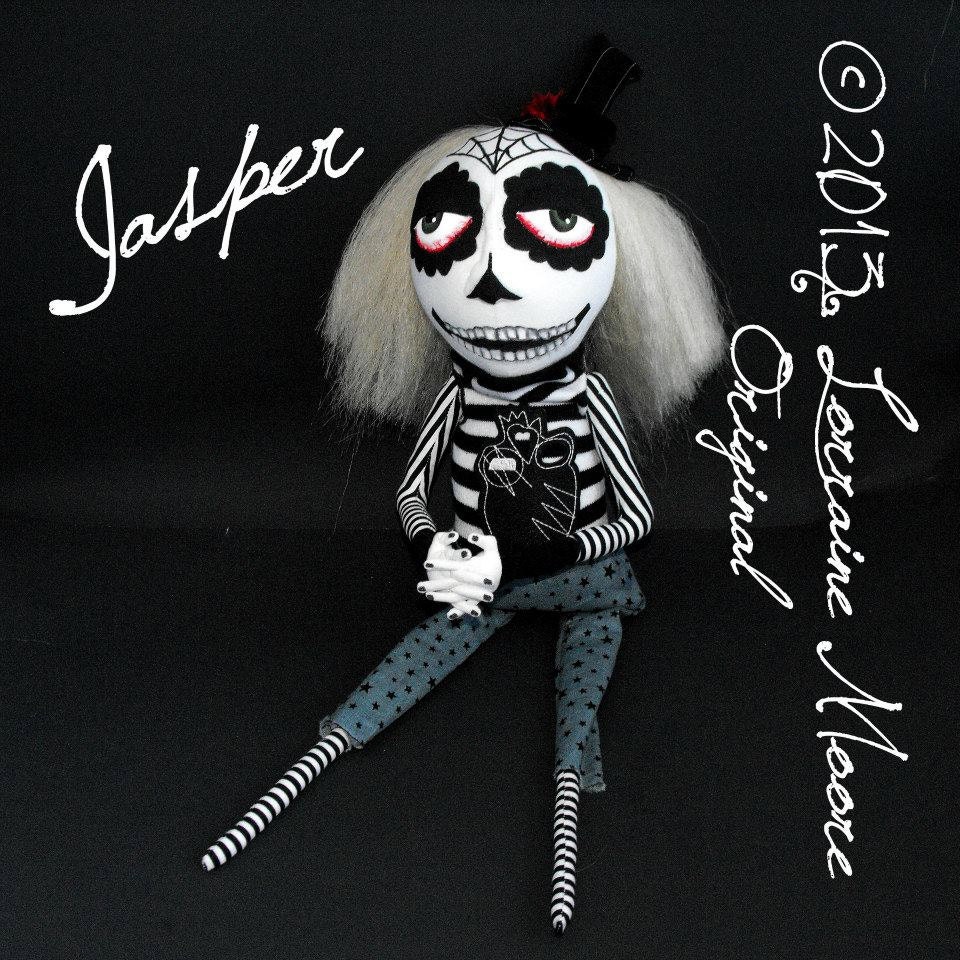 Cloth Sugar Skull Goth Art Doll Handmade OOAK Original Jasper