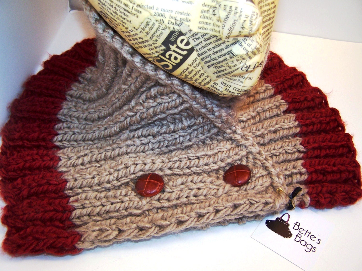 Unisex Knitted Red and Tan Buttoned Neckwarmer