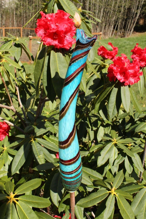 NEW ITEM Sky Blue Tiger Striped Glass Sea Cucumber Garden Art Sculpture Outdoor Decoration