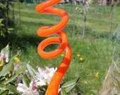Mandarin Orange Glass Sculpted Tigger Tail Garden Art Finial Outdoor Garden Sculpture