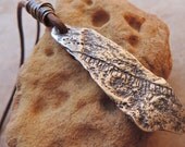 Primitive Sterling Silver Petroglyph Symbol Pendant on Leather Cord