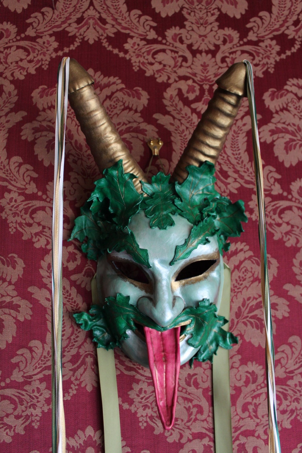 Puck - Green Man Leather Fertility Mask.  -  Adults Only